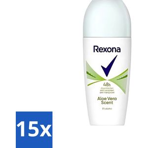 15 x Rexona - Deodorant Roller - Aloe Vera - 0% Alcohol - Anti-Transpirant & Perspirant - 50ml - Langdurige Bescherming - Anti-transpirant - Alcoholvrij - Snel Drogend - Frisse Geur