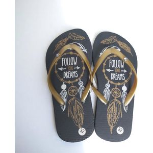 Indiana teenslipper zwart goud met strass steentjes 32