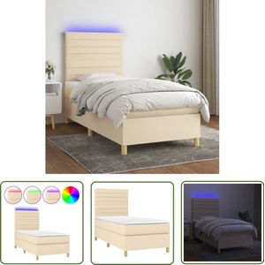 vidaXL Boxspring - Stof - Crème - 80x200 cm - LED Boxspring - Led Bed - Creme Bed - Tweepersoons Bed - Pocketveer Matras