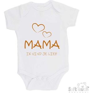 100% katoenen Romper ""Mama, ik vind je lief"" Unisex Katoen Wit/tan Maat 56/62