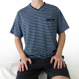 Paul Hopkins - Heren Shortama - Gestreept Blauw - V-hals