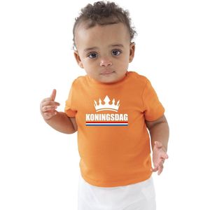 Koningsdag met witte kroon t-shirt oranje baby/peuter voor jongens en meisjes - Koningsdag / Kingsday - kinder shirtjes / feest t-shirts 0-3 mnd