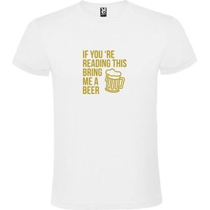 Wit  T shirt met  print van ""If you're reading this bring me a beer "" print Goud size XL