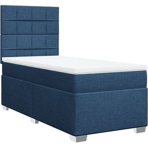 vidaXL - Boxspring - met - matras - stof - blauw - 90x190 - cm