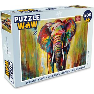 Puzzel Olifant - Kunst - Schilderij - Dieren - Regenboog - Legpuzzel - Puzzel 500 stukjes
