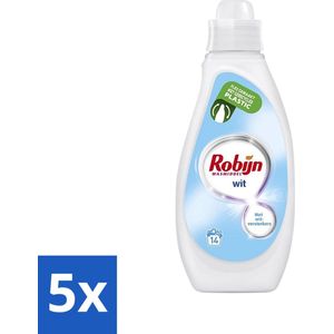 5 x Robijn - Wit - Vloeibaar Wasmiddel - Met Witversterkers - 14 Wasbeurten - 700 ml - Witte Was - Witversterker - Stralend Wit - Vloeibaar Wasmiddel - Fris Geur
