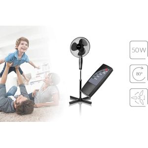 Oscillerende vloerventilator 42 cm in hoogte verstelbaar 75-uurs timer 3 snelheden afstandsbediening zwart 50 W - 19C - MWP met - ventilator - krachtig