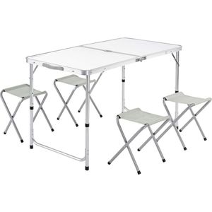Klaptafel, weerbestendig, in hoogte verstelbaar, campingtafel met stoelen, tuintafel, vouwtafel, 120 x 60 cm, inklapbaar, gemakkelijk te transporteren, voor 4 personen, wit