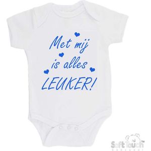 100% katoenen Romper "Met mij is alles LEUKER!" Jongens Katoen Wit/blauw Maat 62/68