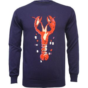 Hommard Cotton Cashmere Intarsia Lobster Crew Neck Sweater, X-Large, Navy, Blauw, Trui, Unisex, Ronde nek, Kasjmier, Katoen, Pullover, Kreeft, Homard