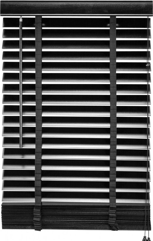 Houten Jaloezie - Zwart - 80x130 cm - Raamdecoratie - Lamelbreedte 50 mm - Inclusief Bedieningskoord en Draaistang