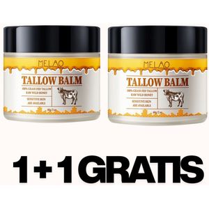 Tallow Balm met Rauwe Honing – Duopack - Voordeelverpakking - Grasgevoerd Rundertalg & Honing – 60 g - Zonder Parfum – Dagelijkse Verzorging - Verzorgende Tallow Balm – 60 g – Gezicht en Lichaam - Voor Gevoelige Huid