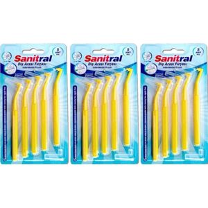Sanitral hoek interdentale ragers (0,7 mm - maat S), schuine tandborstel voor het reinigen van tanden - uitstekende toegang tussen de tanden - geel (3 x 5 stuks) 15 stuks