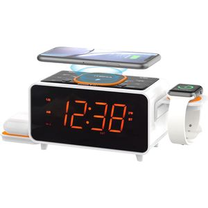 Wekkerradio met Draadloze Oplaadfunctie, Bluetooth, FM-Radio en Dubbel Alarm - Perfect voor Slaapkamer