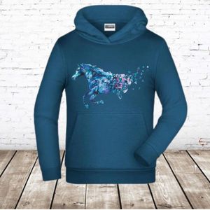 Blauwe hoodie met paard en vlinders -James & Nicholson-98/104-Hoodie meisjes