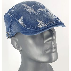 Vintage zomer pet denim flatcap used look spijkerstof kleur blauw maat one size
