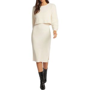 Dames Geklede 2-in-1 Jurk met Pluizige Trui