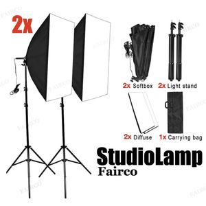 2X Studiolamp - Foto Studio Verlichting Kit, 2X Achtergrond Support System Softbox Paraplu tripod Stand - fotolamp fotografie softbox Statief 210Cm van HiCHiCO