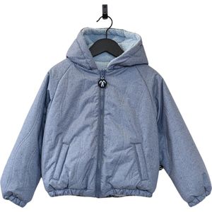 Ducksday - Omkeerbare Winterjas - Baby - Jongen - Meisje - Waterdicht - Sherpa fleece - Winddicht - Bomberjacket - Jeans blauw - Lichtblauw teddy - Unisex - maat 74 - valt klein