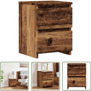 The Living Store Nachtkastje 30x30x40 cm bewerkt hout oud houtkleurig - Nachtkastje - Industrieel Design - Houten Kast - Vintage Stijl - Opbergkast