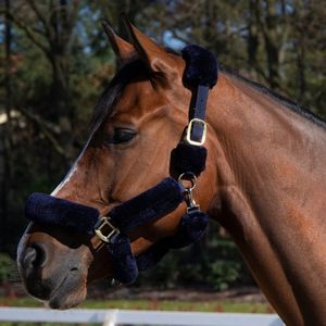 Cavar Bont Halster Donkerblauw Cob - halster - bonthalster - fauxfur - halster paard - paarden spullen