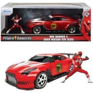Nissan GT-R (R35) 2009 ""Met figuur Red Ranger Power Rangers"" Rood Metallic 1:24 Jada Toys