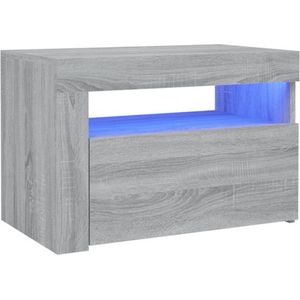 vidaXL - Nachtkastje - 2 - st - met - LED-verlichting - 60x35x40 - cm - grijs - sonoma