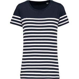 Kariban Marine-t-shirt ronde hals Bio dames K3034 - Navy / White Stripes - XXL