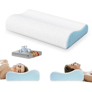 Verkoelend ijszijde en katoenen traagschuimkussen voor nek- en schouderpijnverlichting - orthopedisch cervicaal kussen met vervangende kussensloop