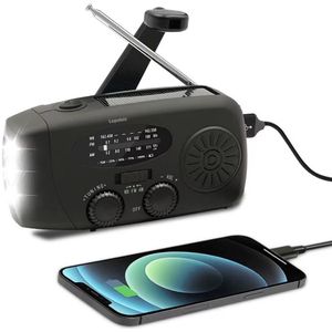 Lopoleis Draagbare Noodradio met Zonnepaneel, Dynamo Crank & Powerbank – Powerbank 2000 mAh – Zaklamp – Zonneenergie – Noodpakket Opwindbaar – Draagbare radio – Zwart