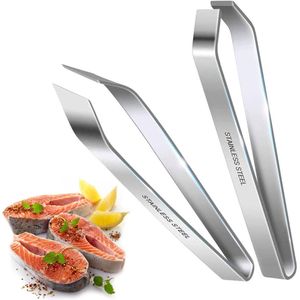 2-delige Visgraattangetje - visgraatpincet - Set platte en schuine pincetten - Robuuste roestvrijstalen keukengereed schappen - Geschikt voor het verwijderen van zalmgraten, kippenveren en varkenshaar - Vaatwasser bestendig - Zilver