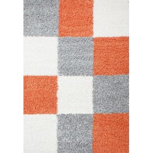 Tapijtenloods Basic Shaggy Geblokt vloerkleed Oranje / Grijs Hoogpolig- 160x230 CM