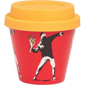 Quy Cup - 90ml Ecologische Espresso Reisbeker - De originele Banksy's Graffiti ""The Flower Thrower"" met gele deksel 7x7x7cm