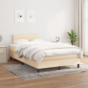 The Living Store Boxspringbed - Bed - 203 x 120 x 78/88 cm - Crème - Stof - Multiplex en bewerkt hout - Pocketvering matras - 120 x 200 x 20 cm - Wit en crème - Bedtopmatras - 120 x 200 x 5 cm (B x L x H) - Wit - The Living Store