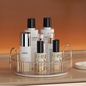 Make-up organizer voor ijdelheid - draaiende cosmetica opslag - badkamer aanrecht huidverzorging houder - gezichtscrème parfum lotion lippenstift - 1 laag amber