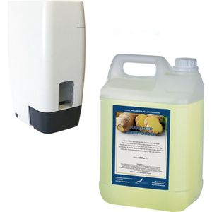Zeepdispenser 1 liter kunststof hervulbaar + 5 liter handzeep Fresh Ginger