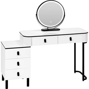RM Store® - Kaptafel Met LED Verlichting - Kaptafel Met Spiegel - Make Up Tafel - 3 Kleuren LED - Wit - 100 x 40 x 126 cm.