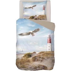 Snoozing Lighthouse - Flanel - Dekbedovertrek - Eenpersoons - 140x200/220 cm + 1 kussensloop 60x70 cm - Taupe