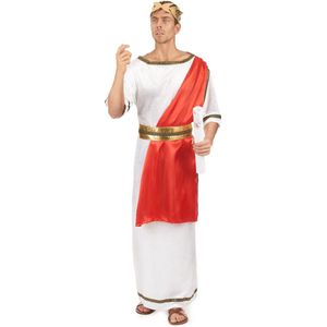 LUCIDA - Klassiek wit met rood Romeinse keizer toga kostuum voor mannen - M