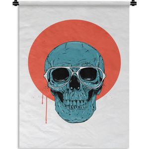 Wandkleed - Wanddoek - Schedel - Blauw - Bril - Maan - Oranje - Doodskop - 90x120 cm - Wandtapijt