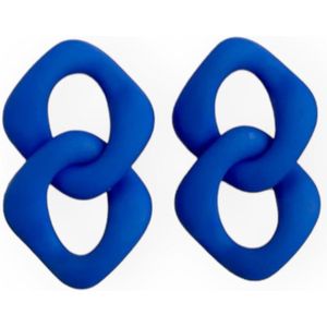 VILLA COCO Kobalt - Blauwe oorbellen - Lichtgewicht - Schakel oorbellen - Grote oorstekers - Dames oorhangers - RVS - Statement oorbellen - Koningsblauw
