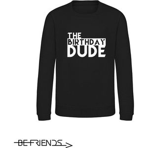 Be Friends Sweater - Birthday dude - Heren - Zwart - Maat S