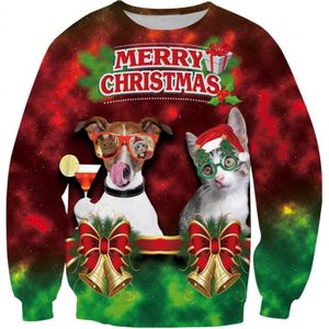 Kersttrui met kerstmuts poes en feest hond - Maat S - Foute Kersttrui - Superfout - Foute trui - Feestkleding - Kerstkleding - Foute kleding - Kerst trui - Kersttrui dames - Kersttrui heren - Lelijke Kersttrui - Grappige Kersttrui -