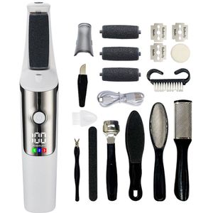 Elektrische eeltverwijderaar voor voeten - Elektrische voetvijl - Professionele eeltverwijderaar - Voetverzorgingsset van 10 stuks - Voetvijl - 3 instelbare snelheden - Voor dode huidcellen, eelt - Eeltverwijderaar voor voeten - Eeltkrabber - Wit