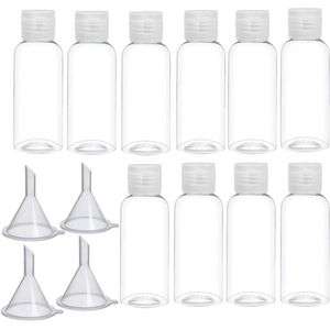 EGoods - Set van 10 reisflessen 100 ml voor vloeistoffen met trechters - Transparante plastic containers voor shampoo, lotions en crèmes