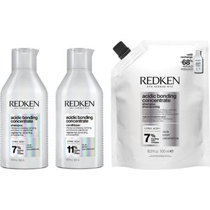 Redken Acidic Bonding Concentrate Shampoo 300ml + Conditioner 300ml + Shampoo Refill 500ml