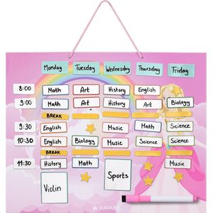 Navaris magnetische weekplanner - 40 x 32 cm - Inclusief 115 stickers en stift - Uitwisbare familieplanner - Magneetbord met prinsessendesign - Roze