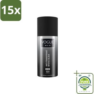 15 x Vogue Anti-Transpirant Mystic Black 150 ml - Grootverpakking - Anti-transpirant - Deodorant - Mannelijke Geur - Robuuste Geur - Mysterieuze Geur