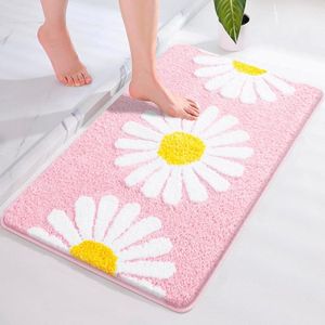 Badmat - Badkamermat Roze - Antislip - Absorberend - Sneldrogend - Madeliefjes - 50 x 80 cm - Microvezel - Machinewasbaar - Slaapkamer - Keuken
