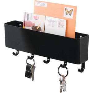 Sleutelrek - sleutelorganizer met postbakje - modern wandmodel - zwart